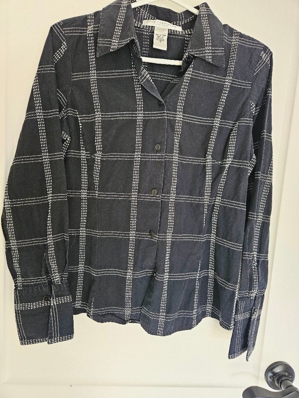 Geoffrey Beene Women's Sport Shirt Long Sleeve Plaid Black And White Size 4
